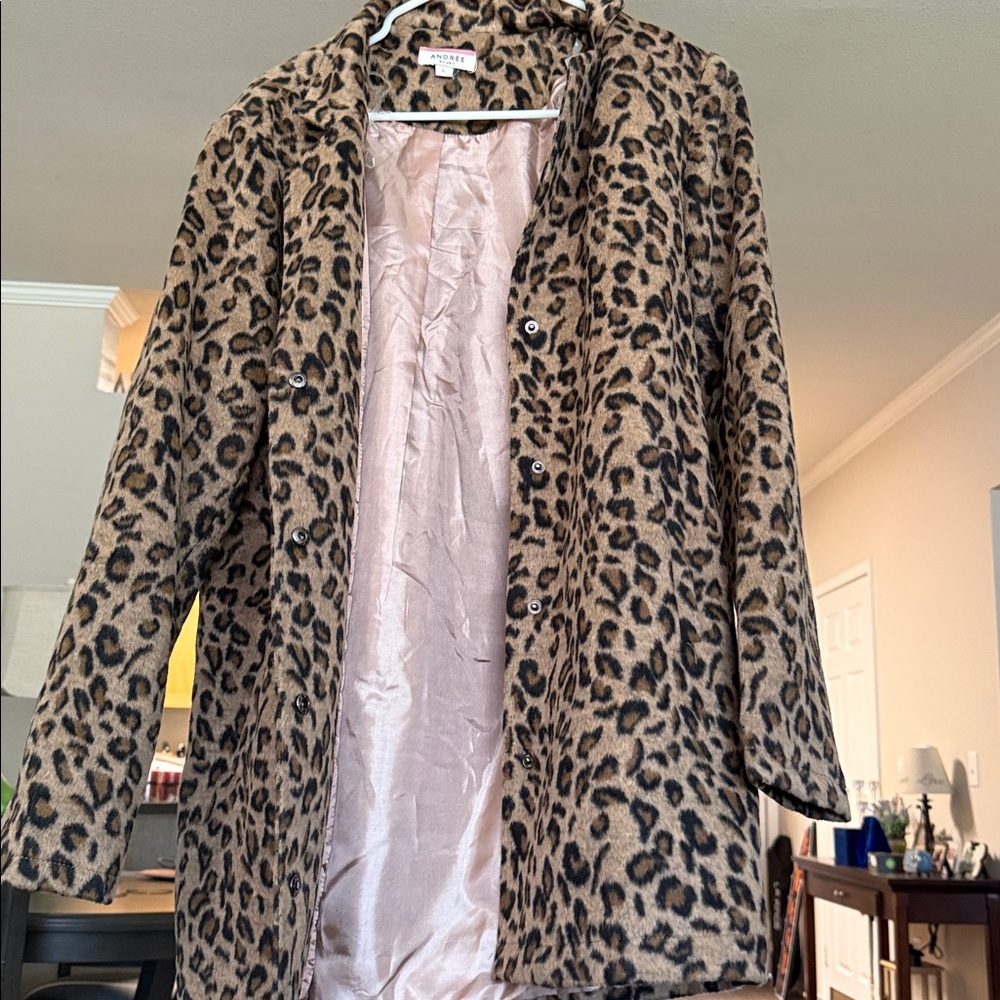 ANDREE BY UNIT Leopard Print Pea Coat